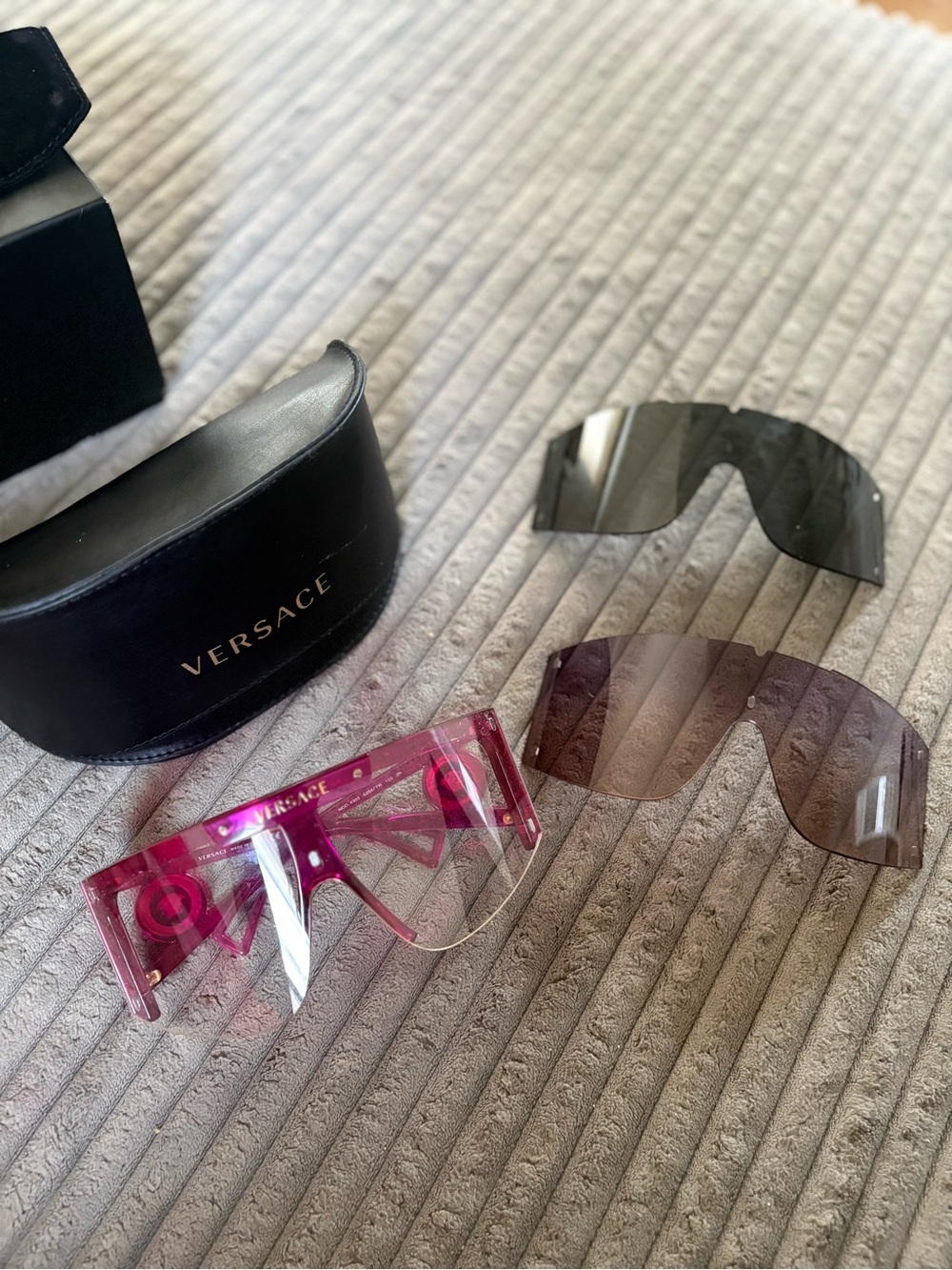 Versace Hot Pink Shield Sunglasses with Interchangeable Lenses